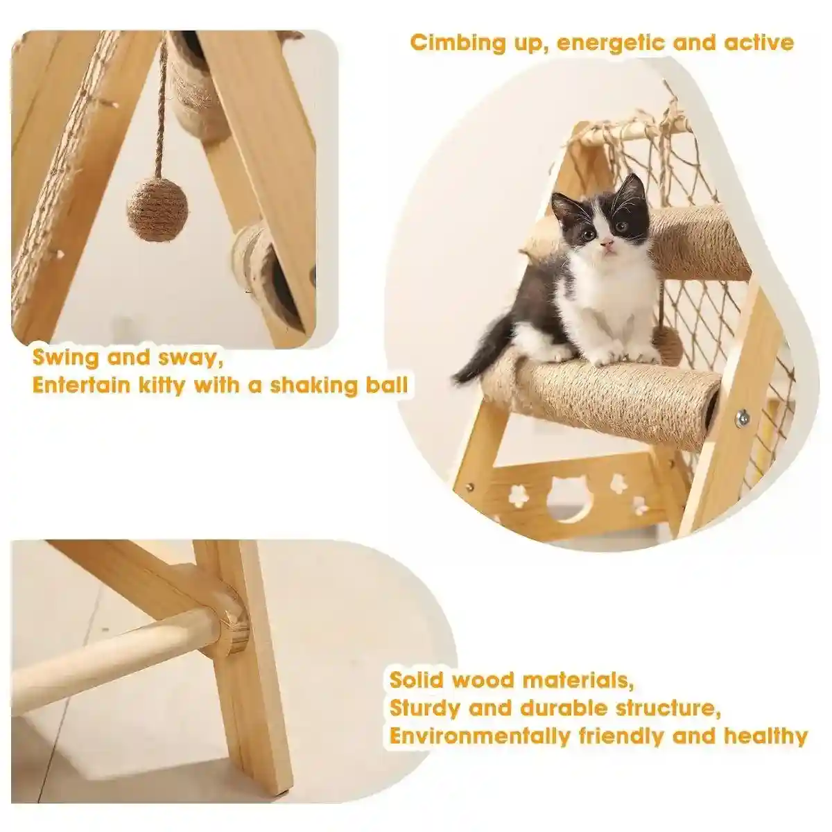 Multifunctional Cat Climbing Frame Hammock Scratching Post & Play Ball - Image 8