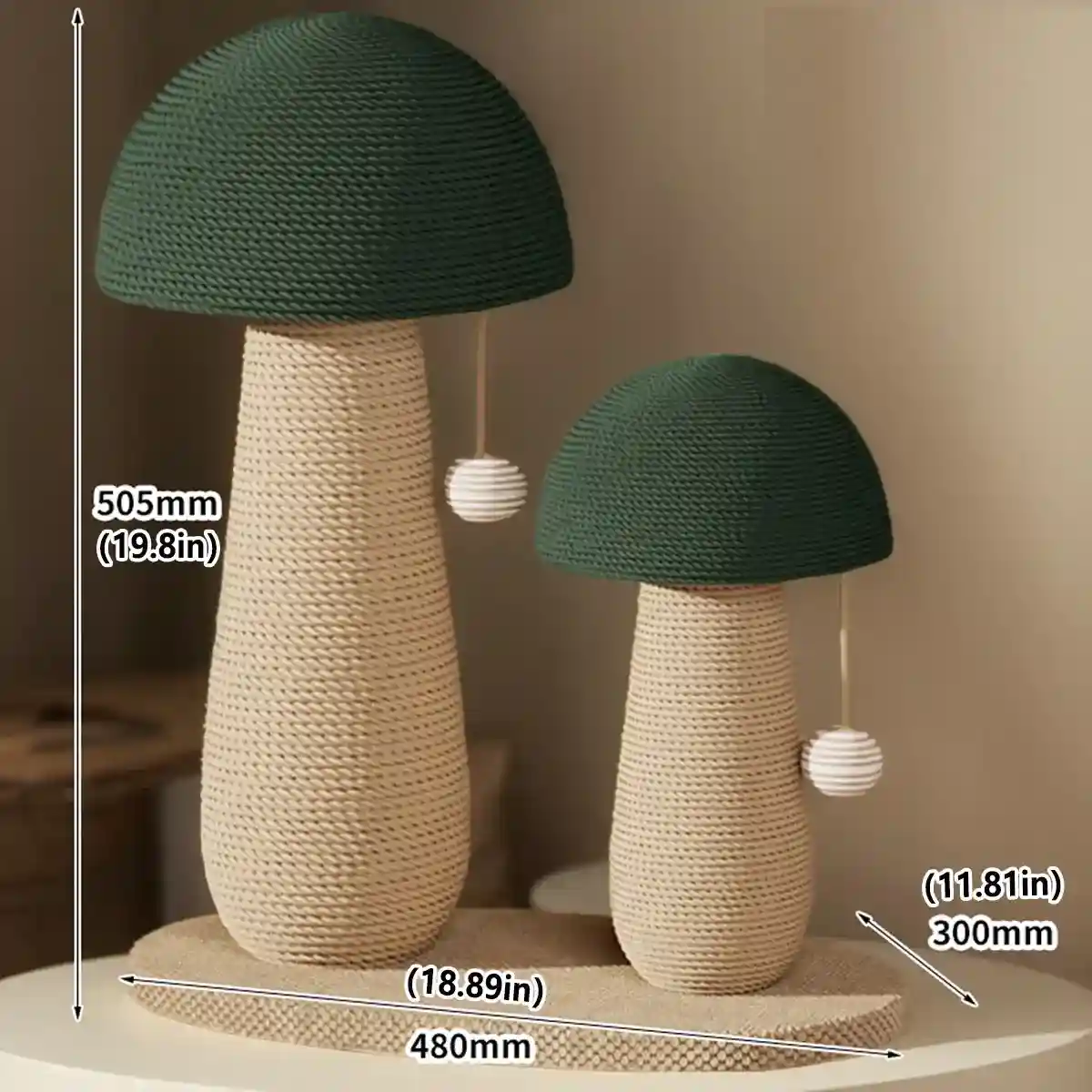 Mushroom Cat Scratching Post with Sisal Rope and Hanging Toy - Image 6