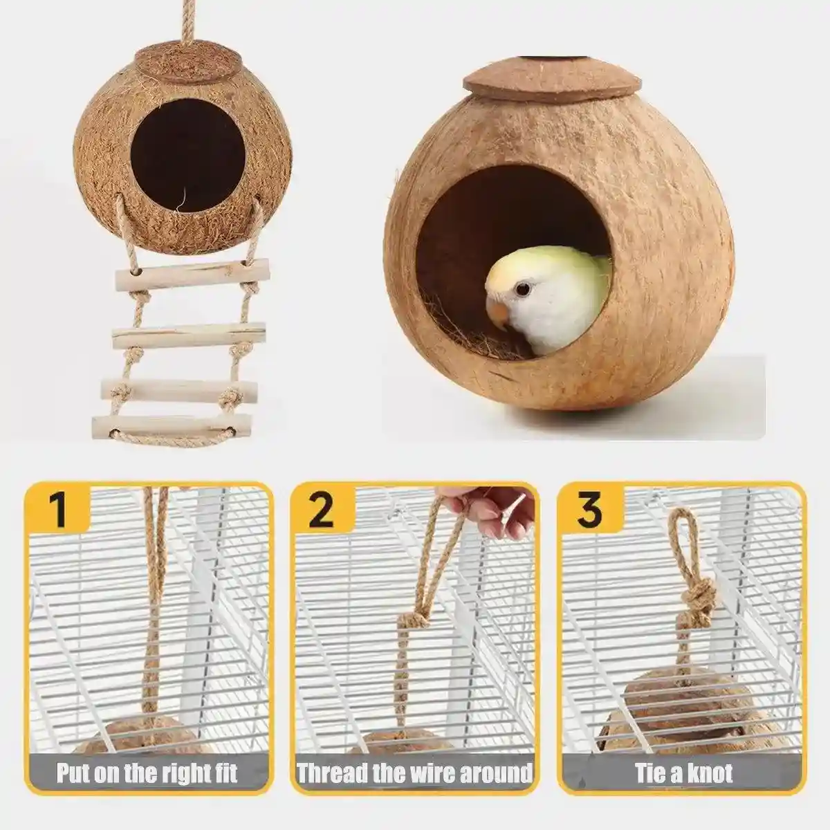 Natural Coconut Shell Bird Nest Safe & Cozy Bird House - Image 4