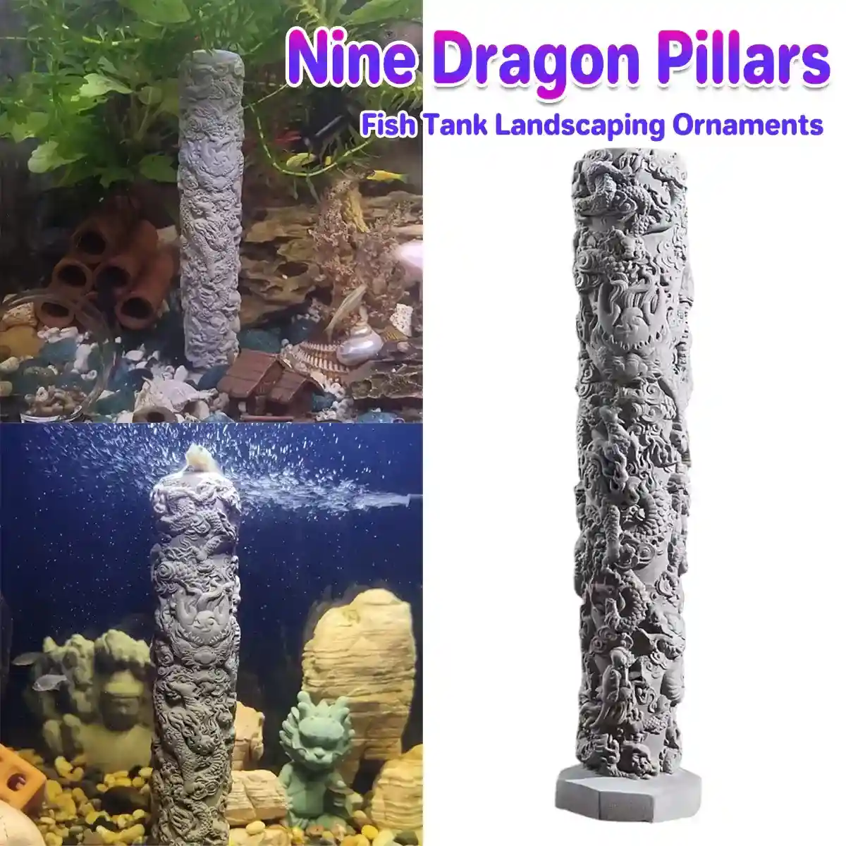 Nine Dragon Aquarium Pillar for Bubble Effect and Themed Aquascapes