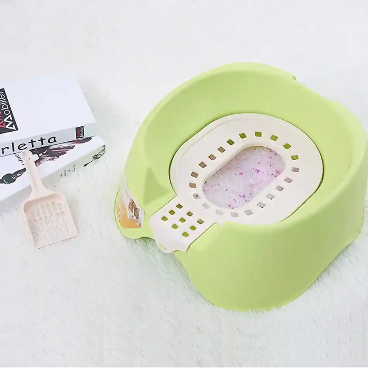 Open Cat Litter Box with Toilet Ring and Scoop Squat Style Design - Image 9