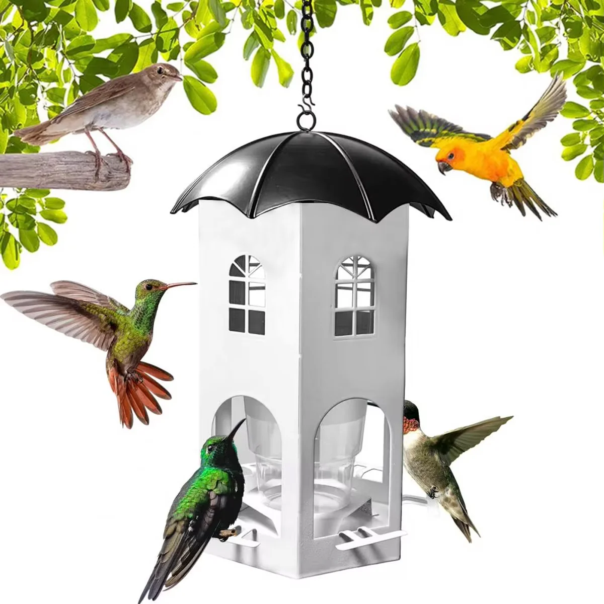 Outdoor Hanging Bird Feeder with Umbrella Lid - Image 3
