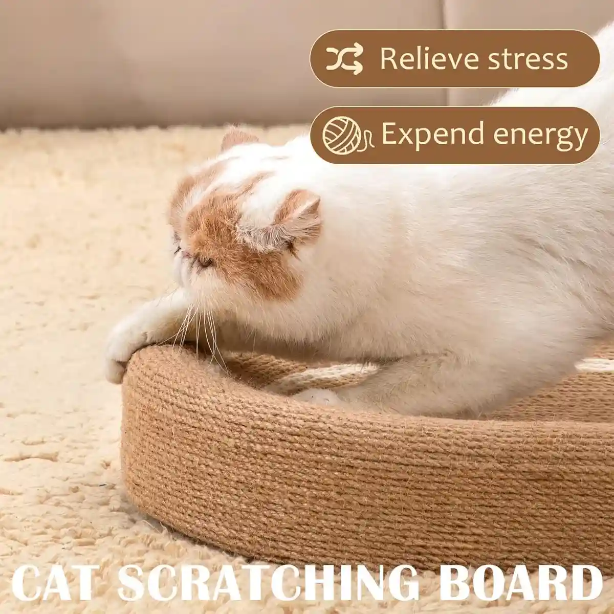 Oval Sisal Cat Scratching Bed with Ball Toy and Ears Design - Image 10