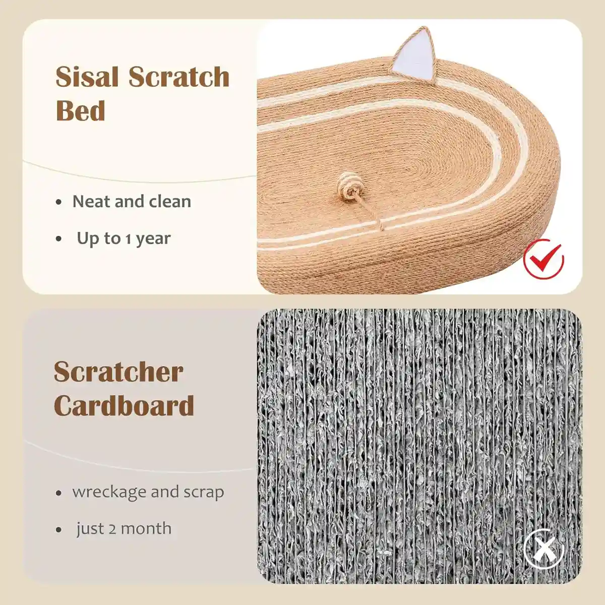 Oval Sisal Cat Scratching Bed with Ball Toy and Ears Design - Image 12