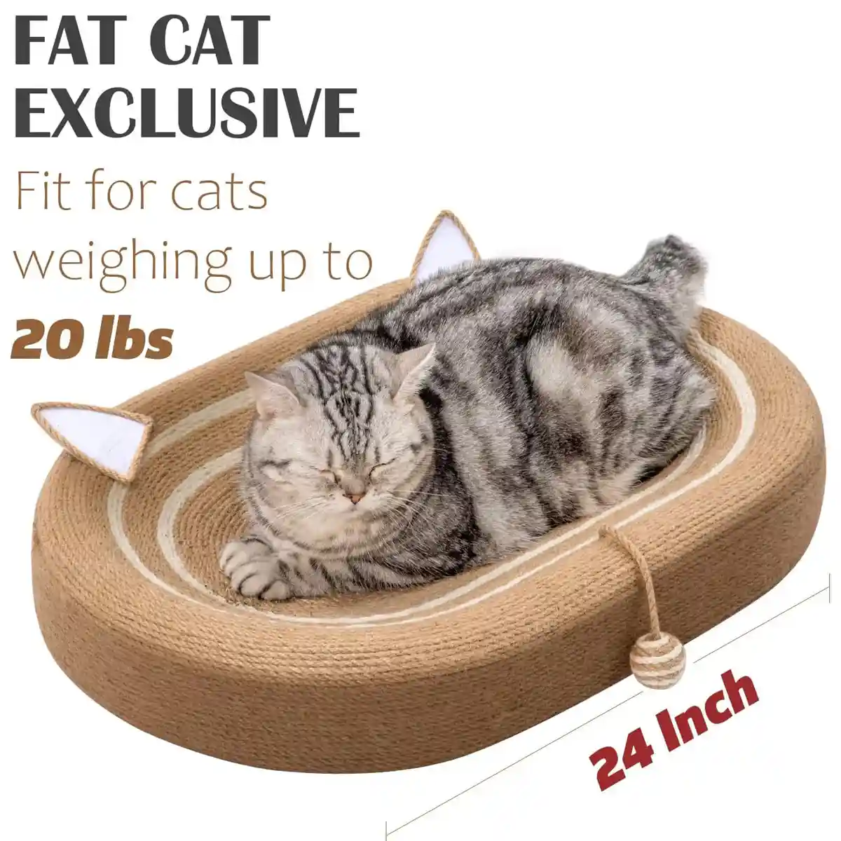 Oval Sisal Cat Scratching Bed with Ball Toy and Ears Design - Image 13