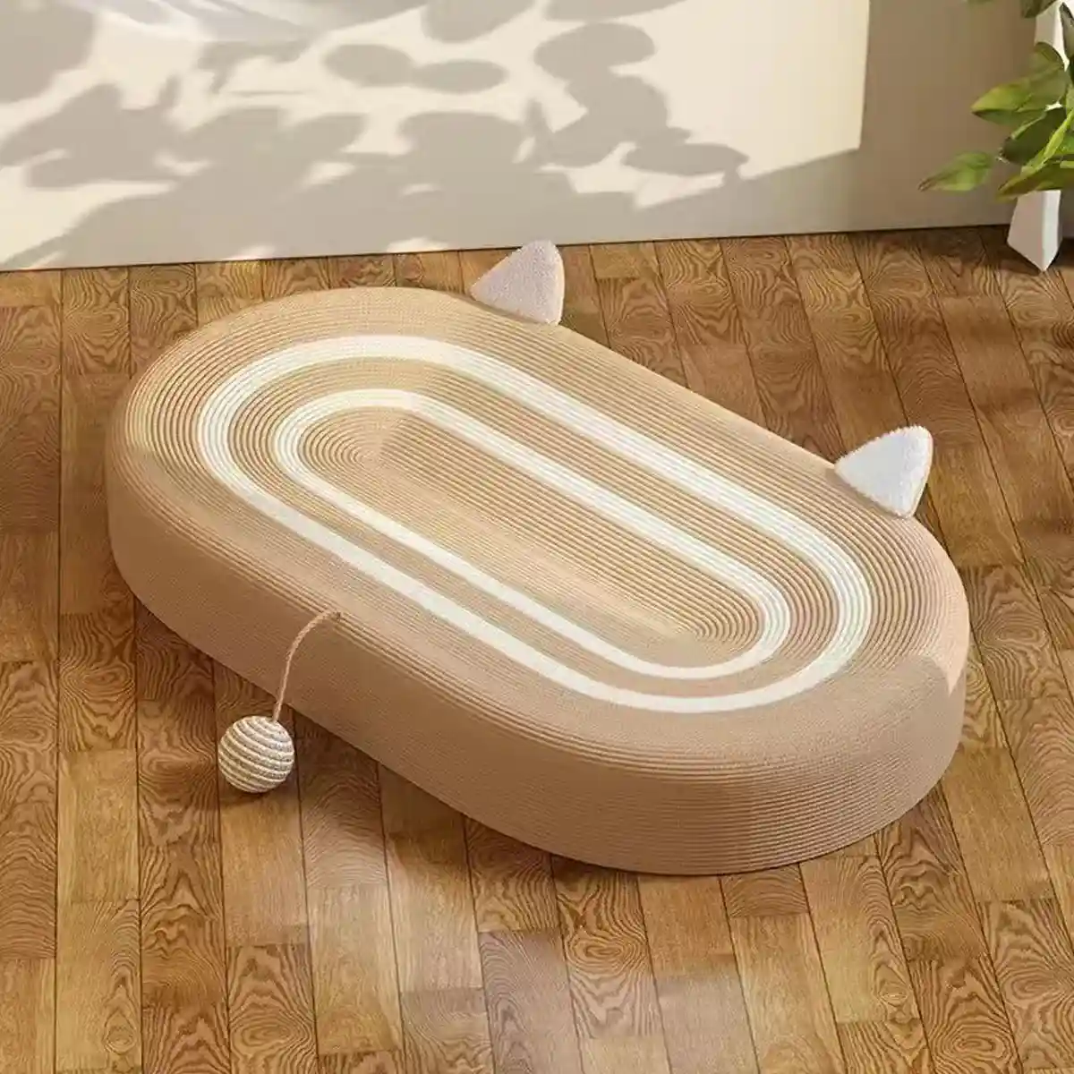 Oval Sisal Cat Scratching Bed with Ball Toy and Ears Design - Image 14