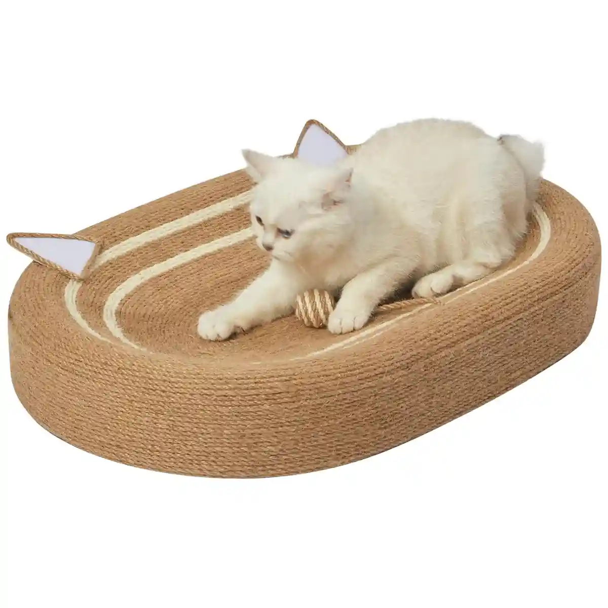 Oval Sisal Cat Scratching Bed with Ball Toy and Ears Design - Image 15