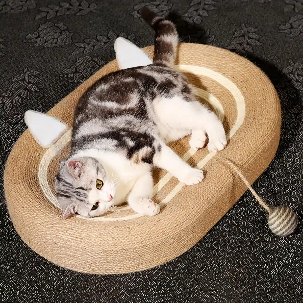Oval Sisal Cat Scratching Bed with Ball Toy and Ears Design - Image 17