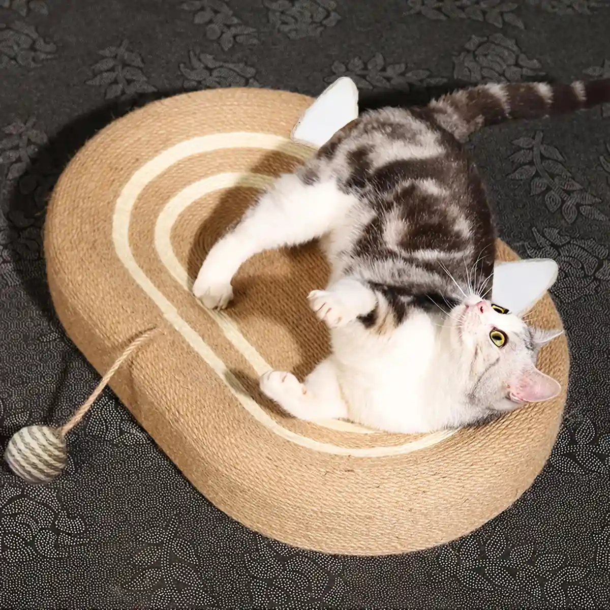 Oval Sisal Cat Scratching Bed with Ball Toy and Ears Design - Image 18