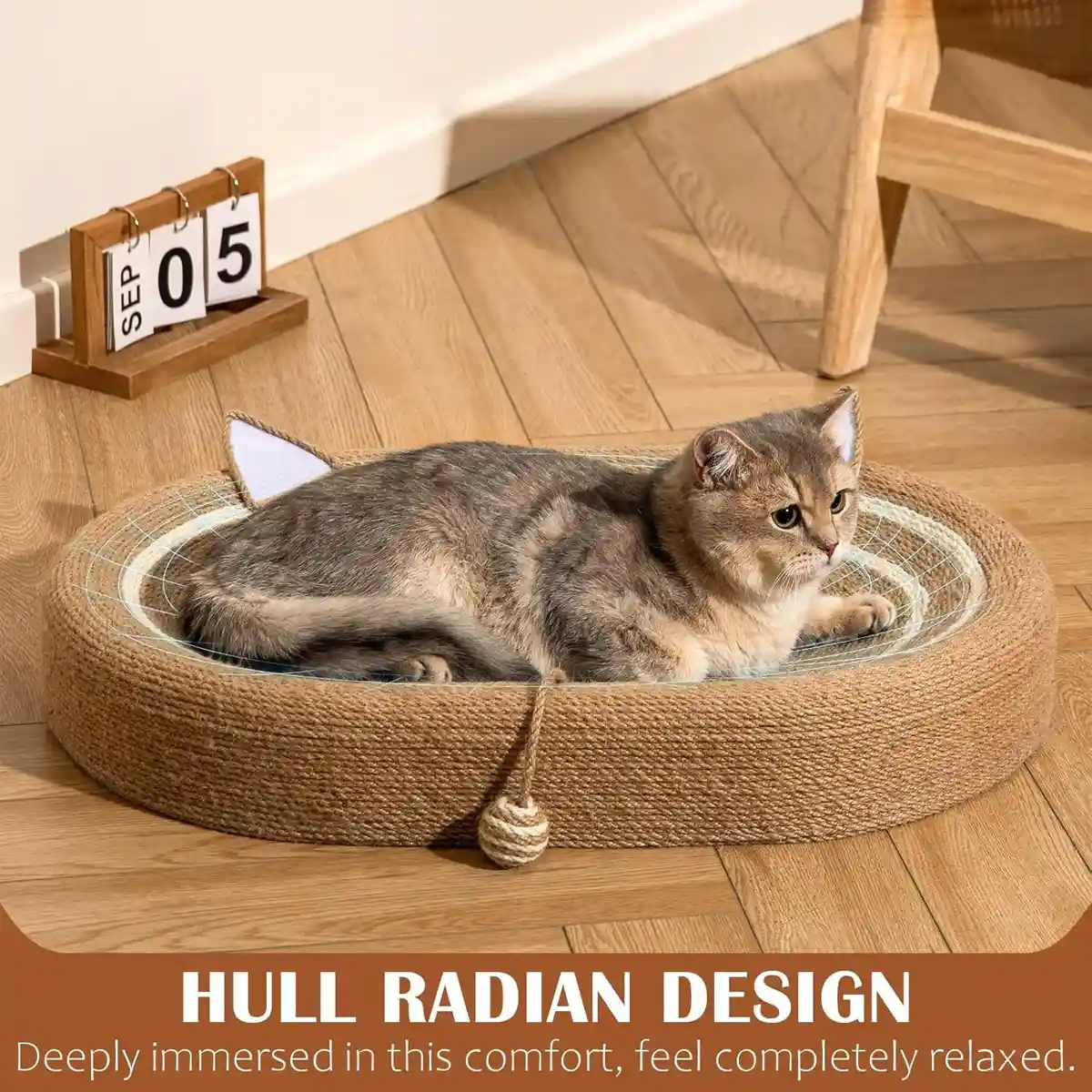 Oval Sisal Cat Scratching Bed with Ball Toy and Ears Design - Image 19