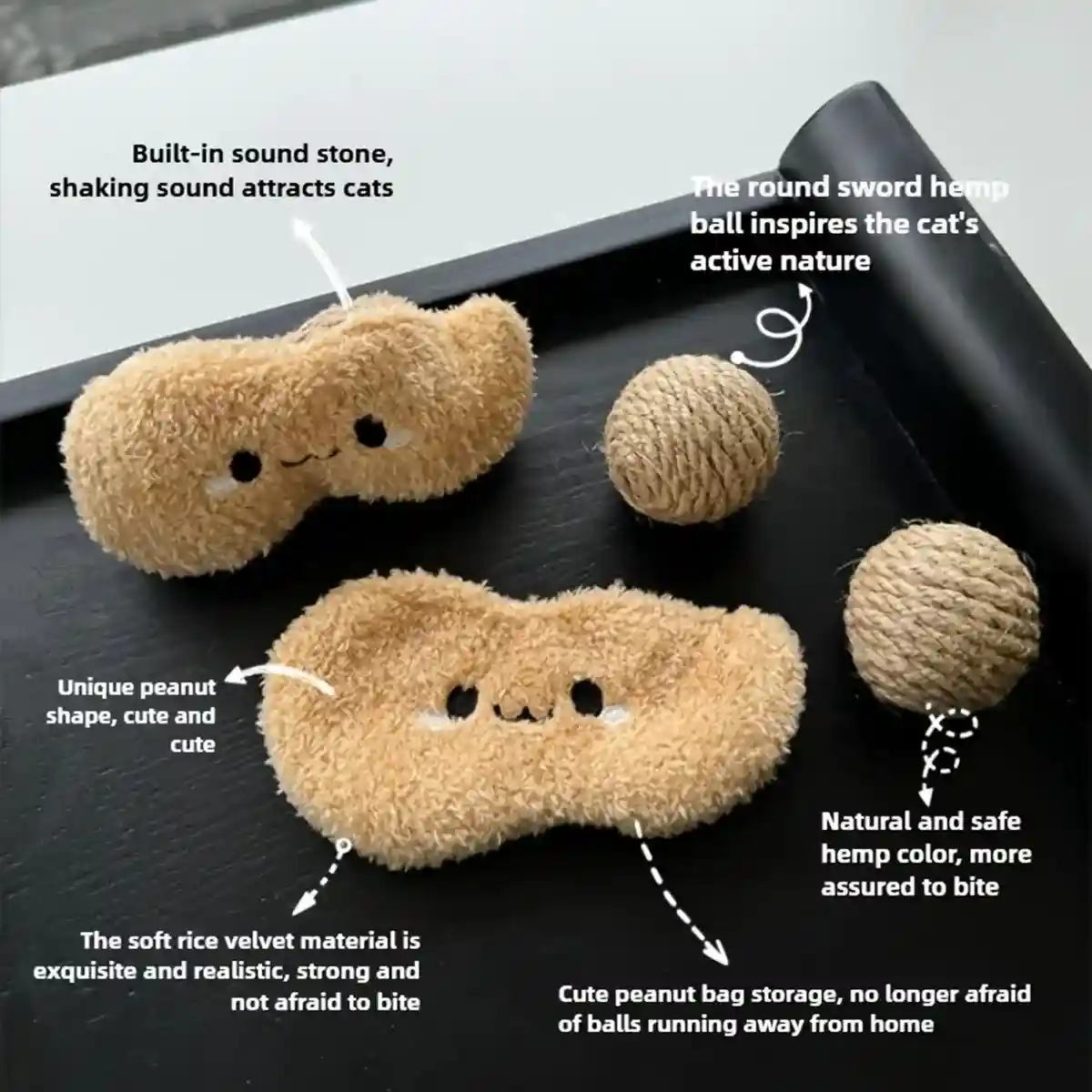 Peanut Cat Toy Set Rattle Sisal Chew Toys for Cats - Image 11