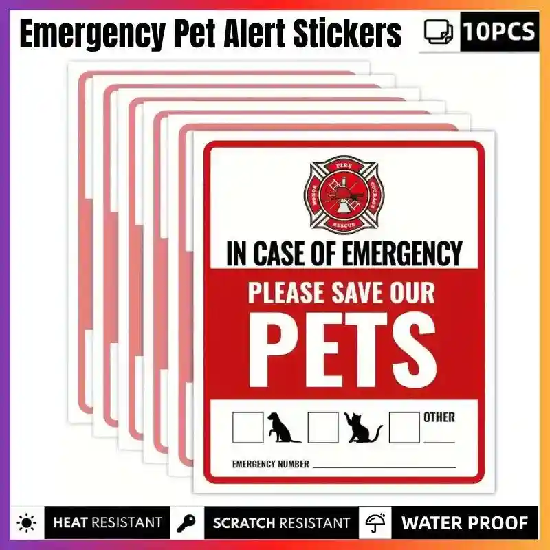 10pcs Emergency Pet Alert Stickers for Windows and Doors
