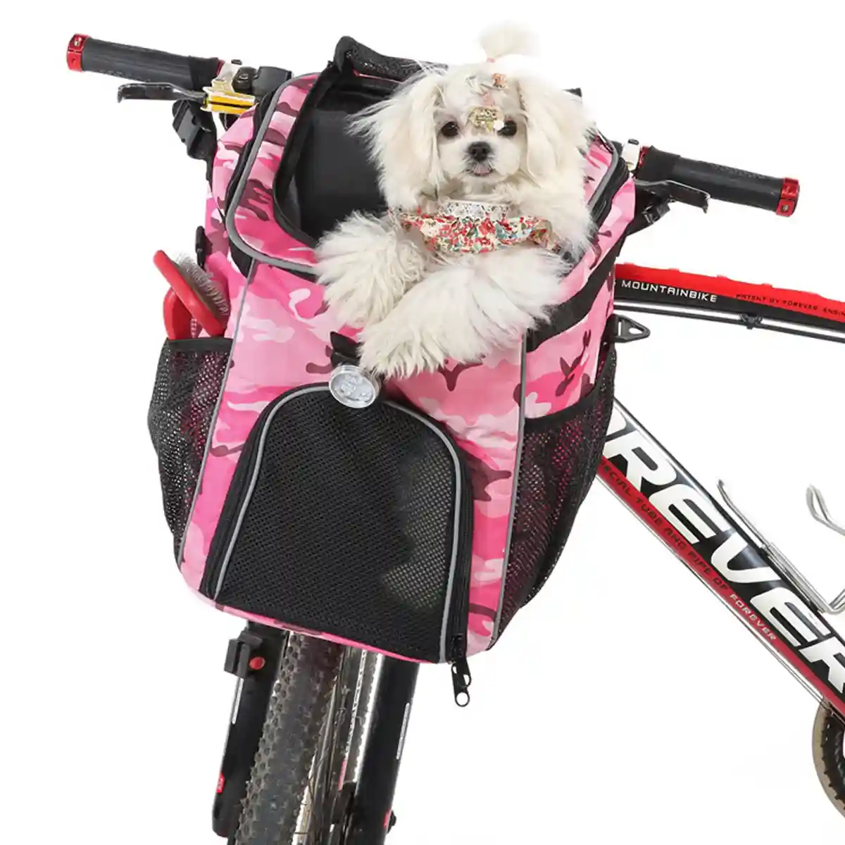 Pink Camouflage Pet Bicycle Carrier Backpack for Small Animals - Image 3