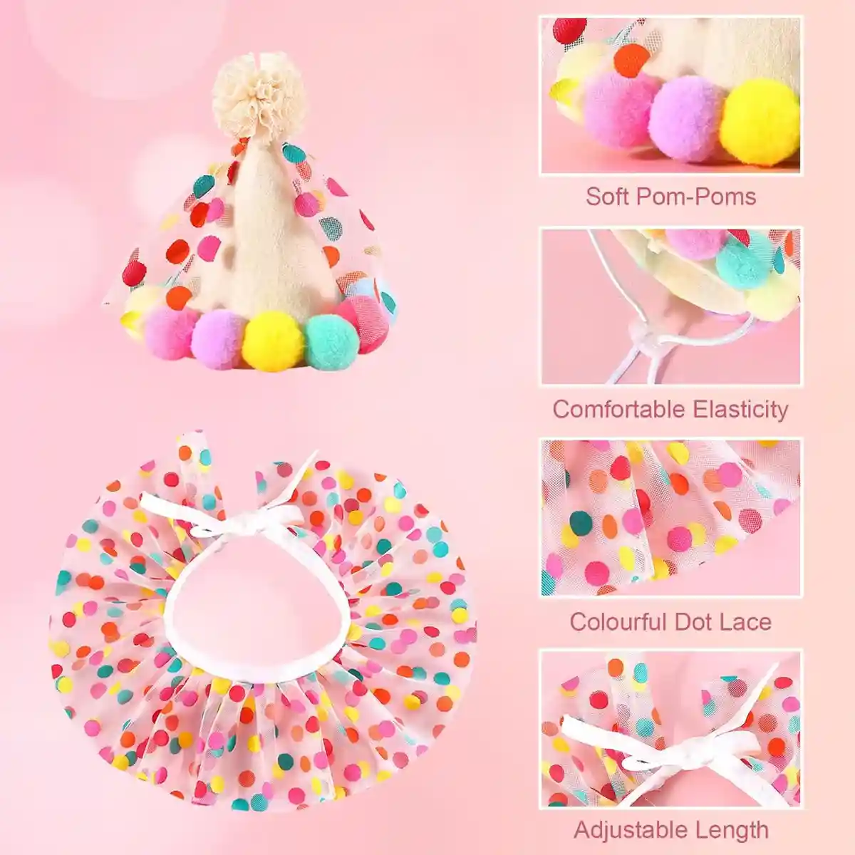 Cute Dog Birthday Costume Set with Hat and Ruffle Collar - Image 4