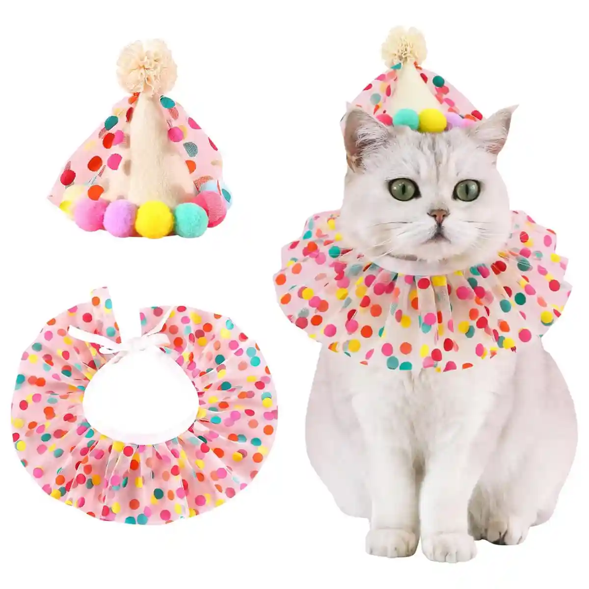 Cute Dog Birthday Costume Set with Hat and Ruffle Collar - Image 9