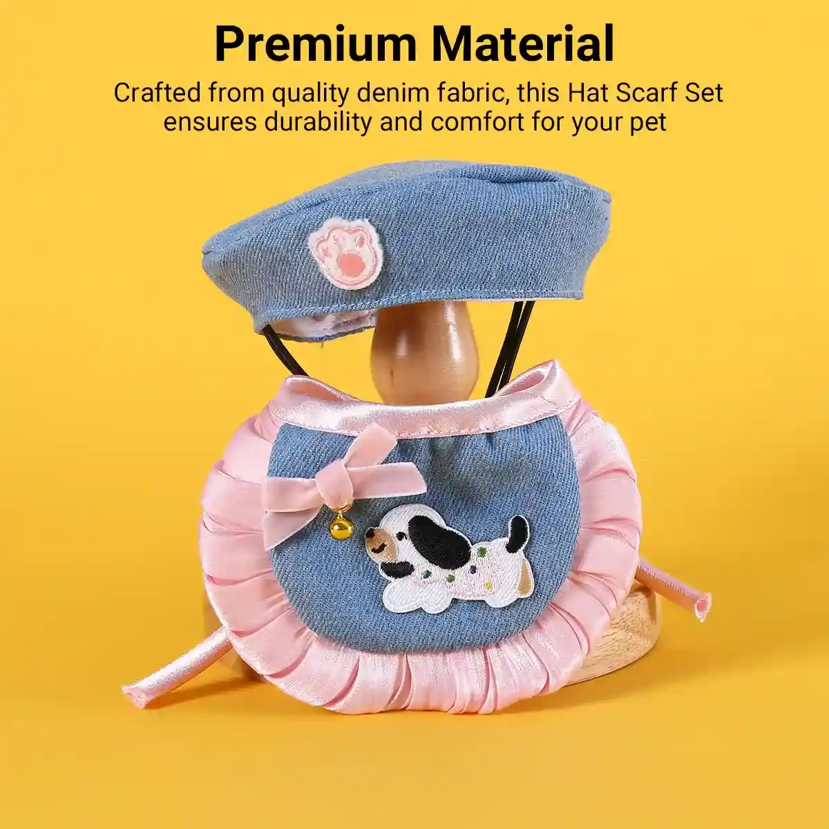 Pet Denim Clothing Set for Cats and Dogs Stylish Hat and Scarf - Image 6