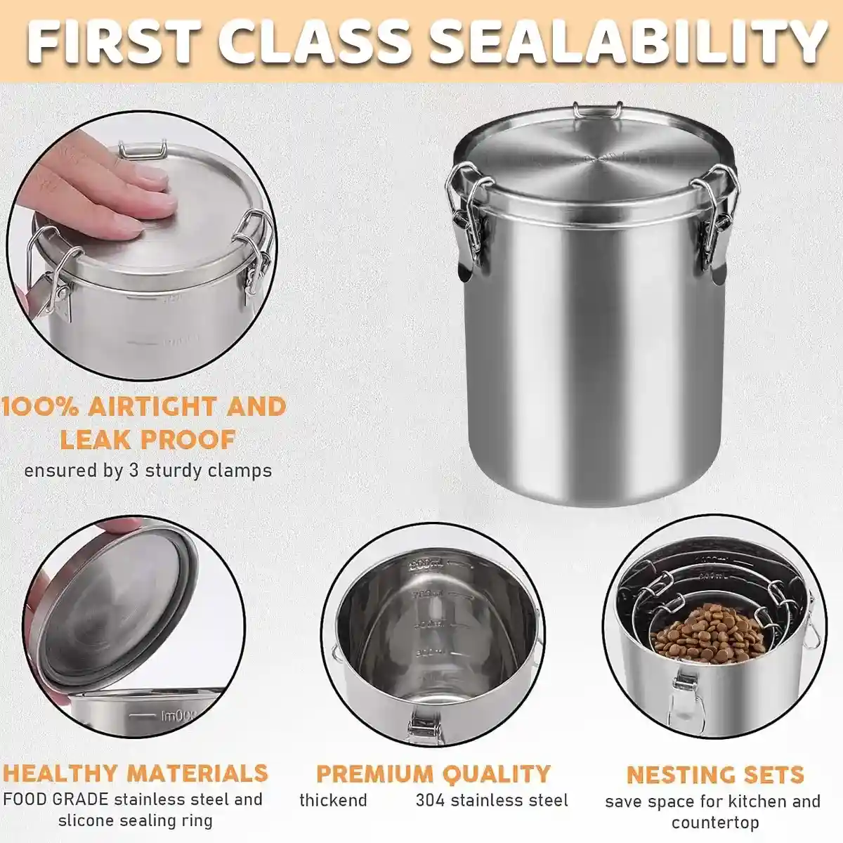 Stainless Steel Pet Food Storage Container with Airtight Locking Clips - Image 8