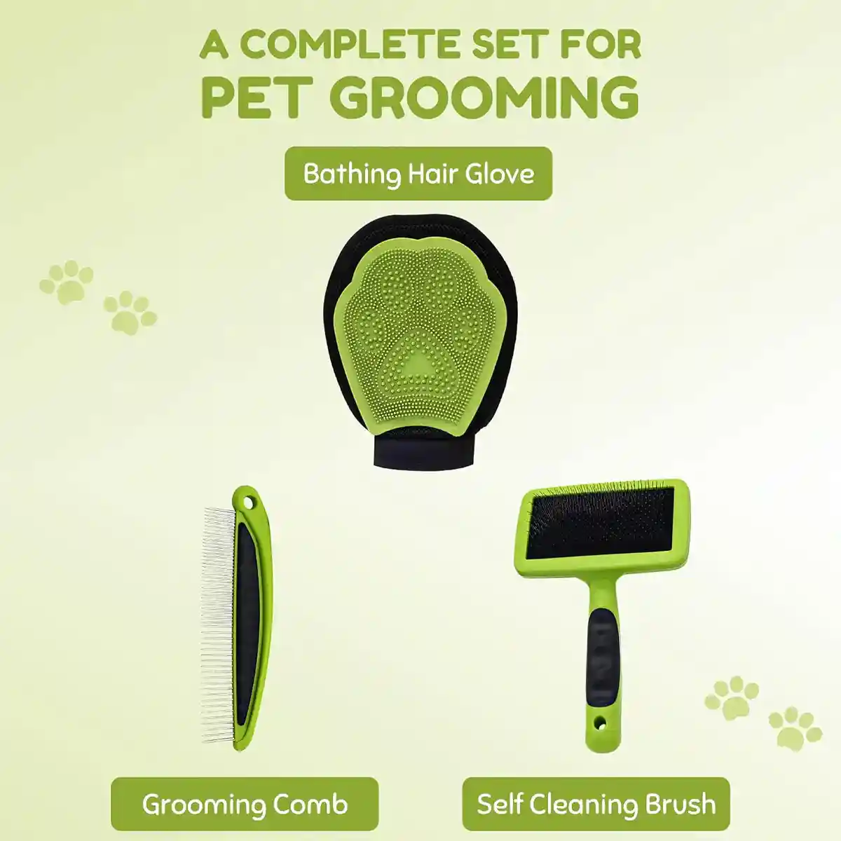 Pet Grooming Kit 3-Piece Set with Self-Cleaning Brush Comb & Bath Glove - Image 4