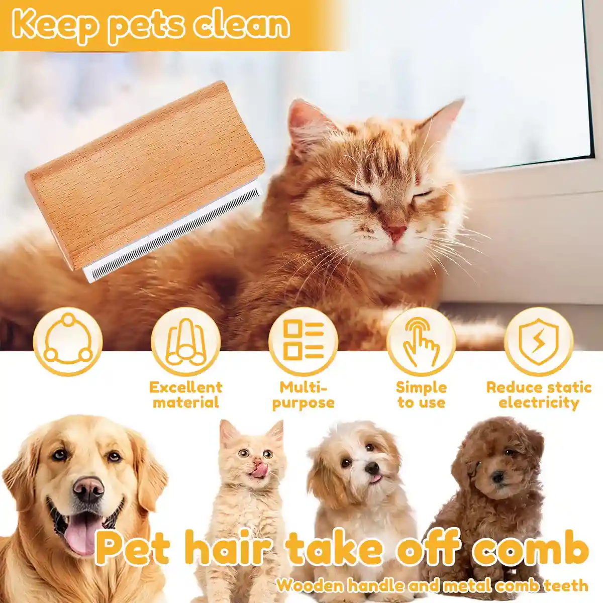 Pet Hair Removal Comb With Wooden Handle - Image 7