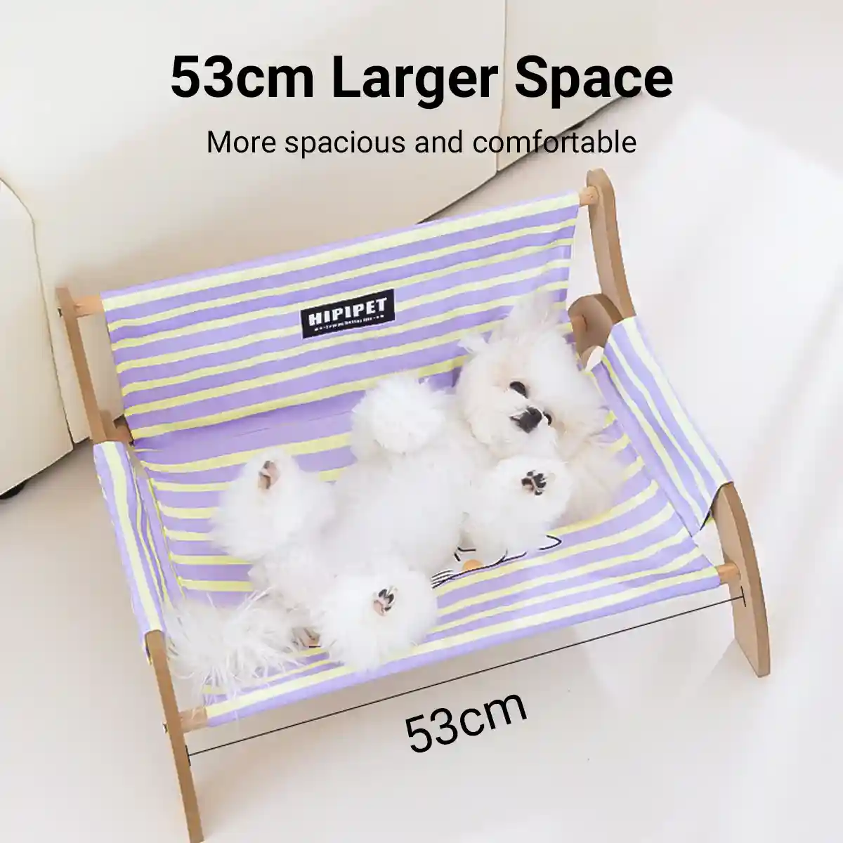 Striped Pet Lounger Bed with Wooden Frame for Small Dogs and Cats - Image 5