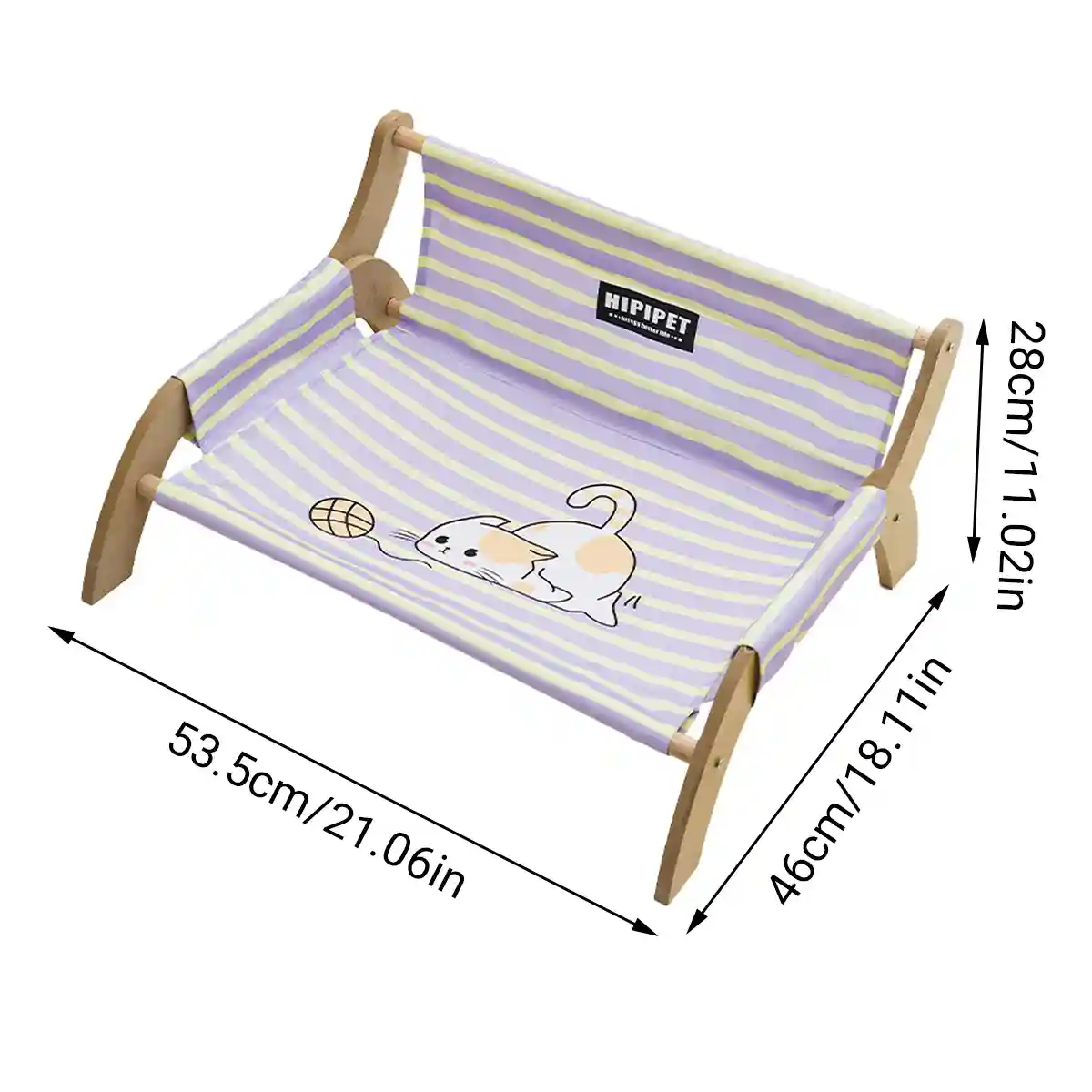 Striped Pet Lounger Bed with Wooden Frame for Small Dogs and Cats - Image 6