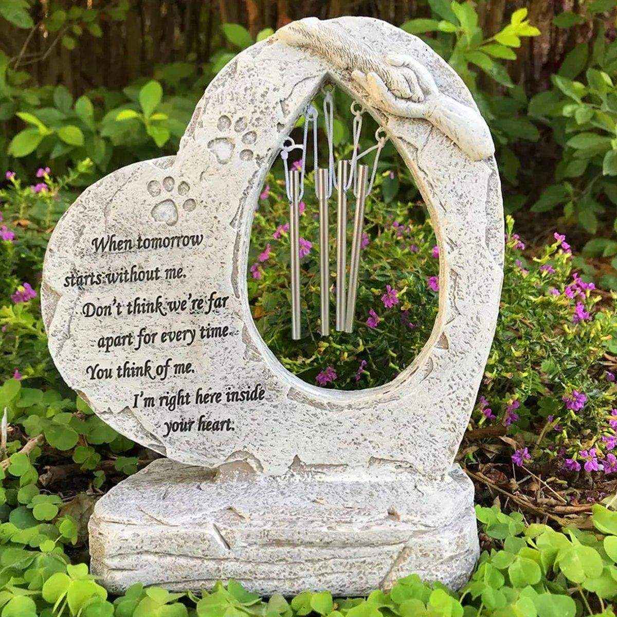 Pet Tombstone Wind Chime Heart-Shaped Memorial with Paw Prints - Image 10