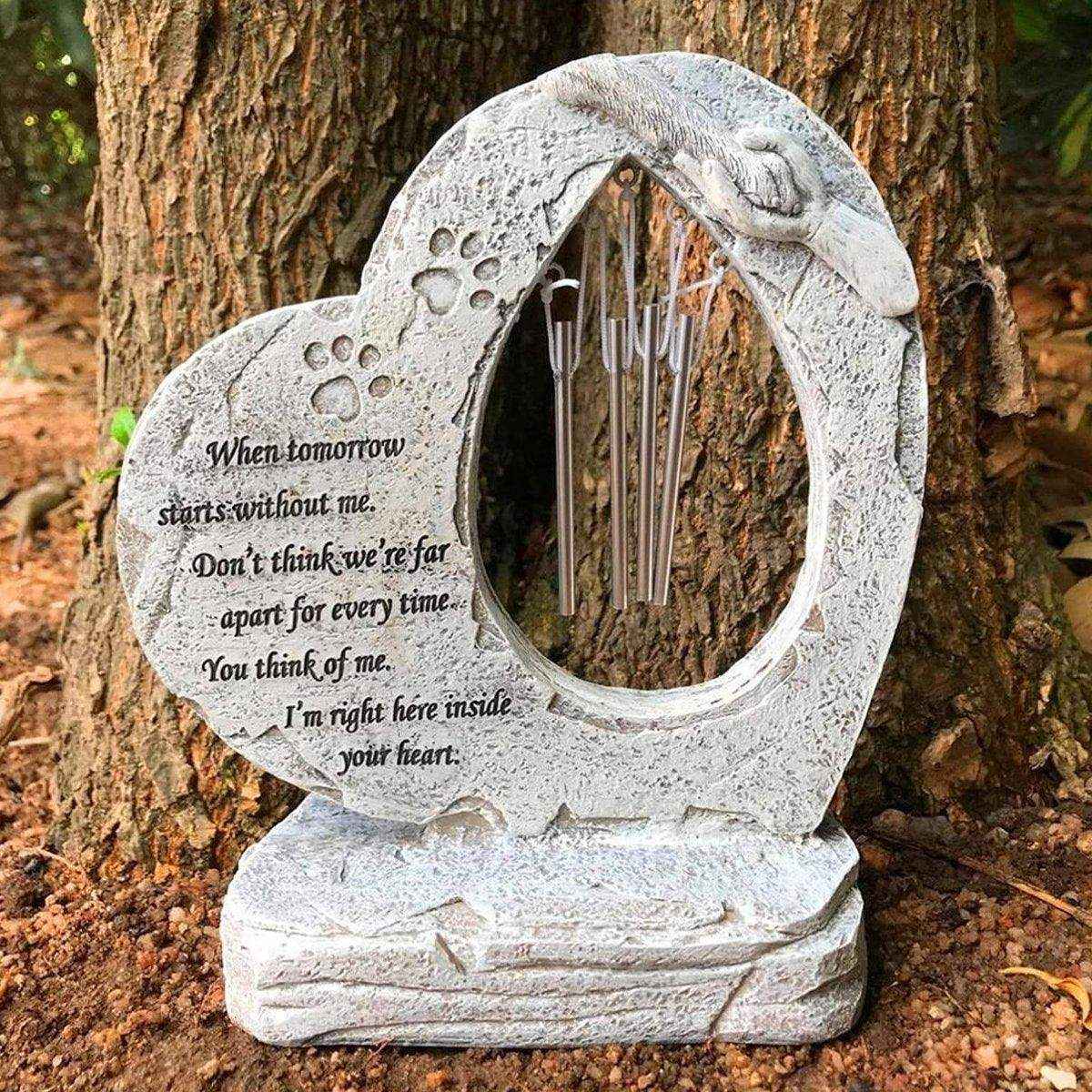 Pet Tombstone Wind Chime Heart-Shaped Memorial with Paw Prints - Image 11