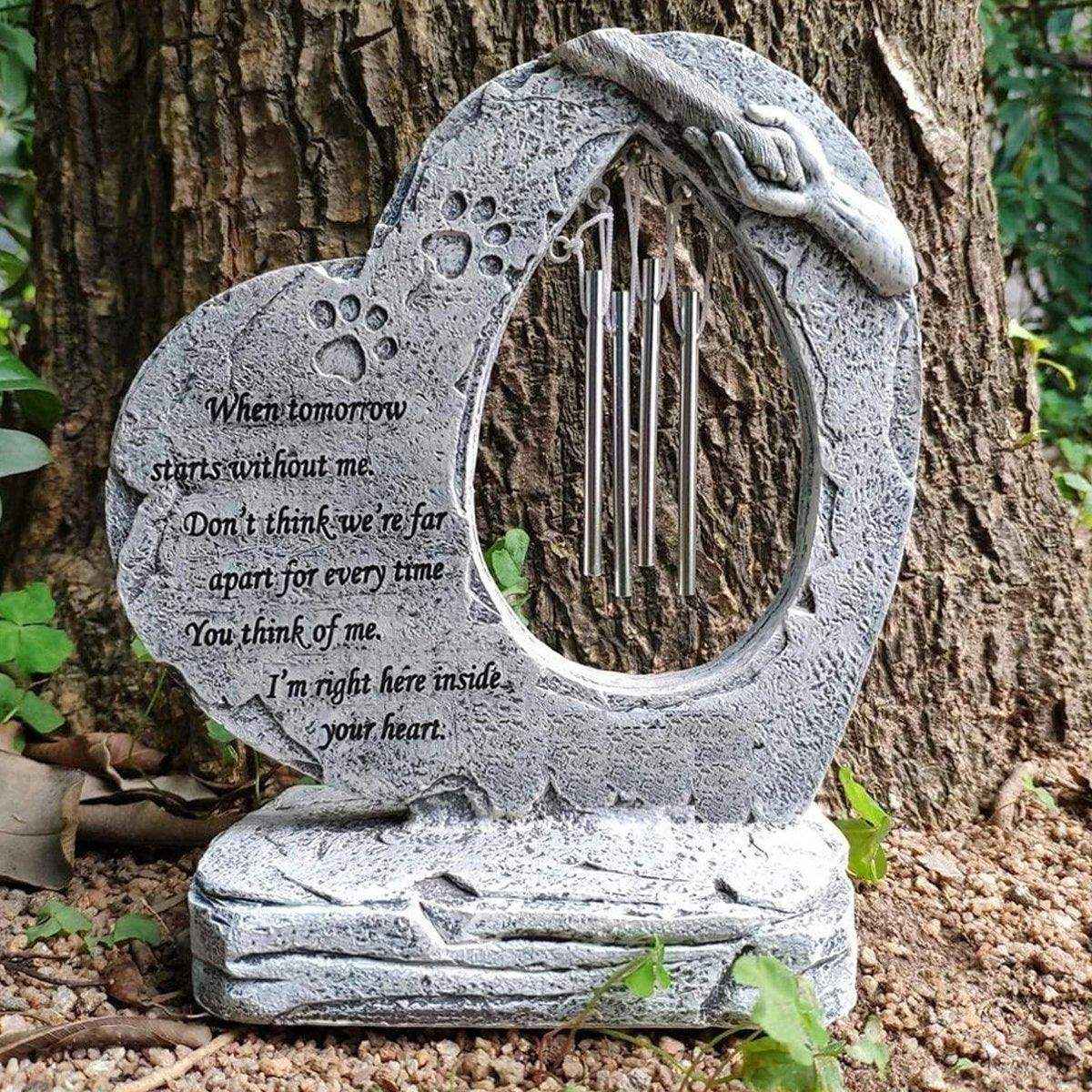 Pet Tombstone Wind Chime Heart-Shaped Memorial with Paw Prints - Image 12