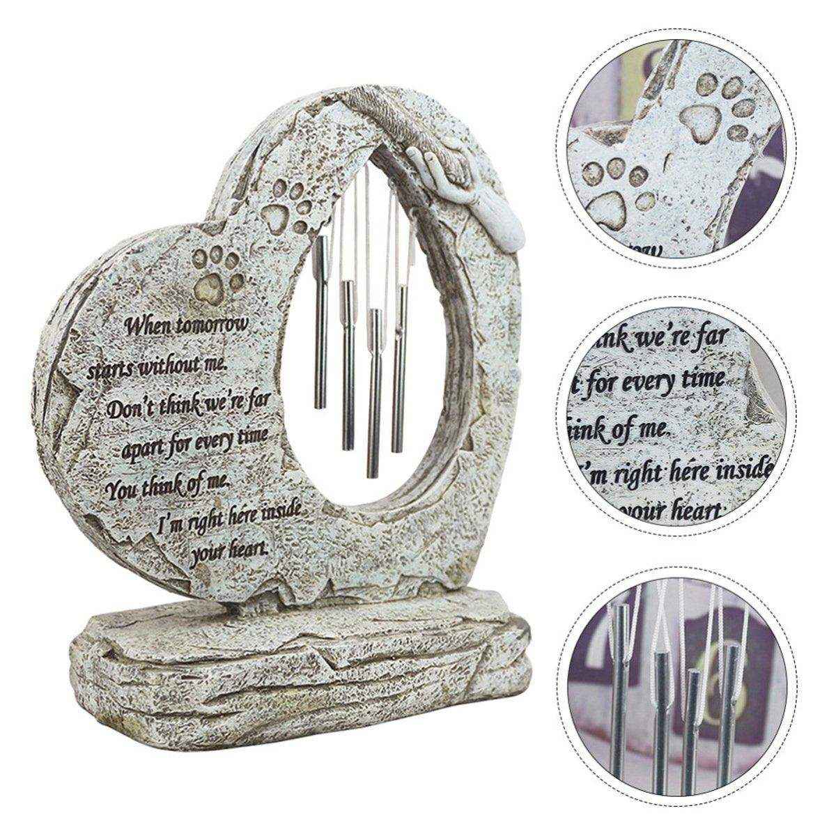 Pet Tombstone Wind Chime Heart-Shaped Memorial with Paw Prints - Image 13