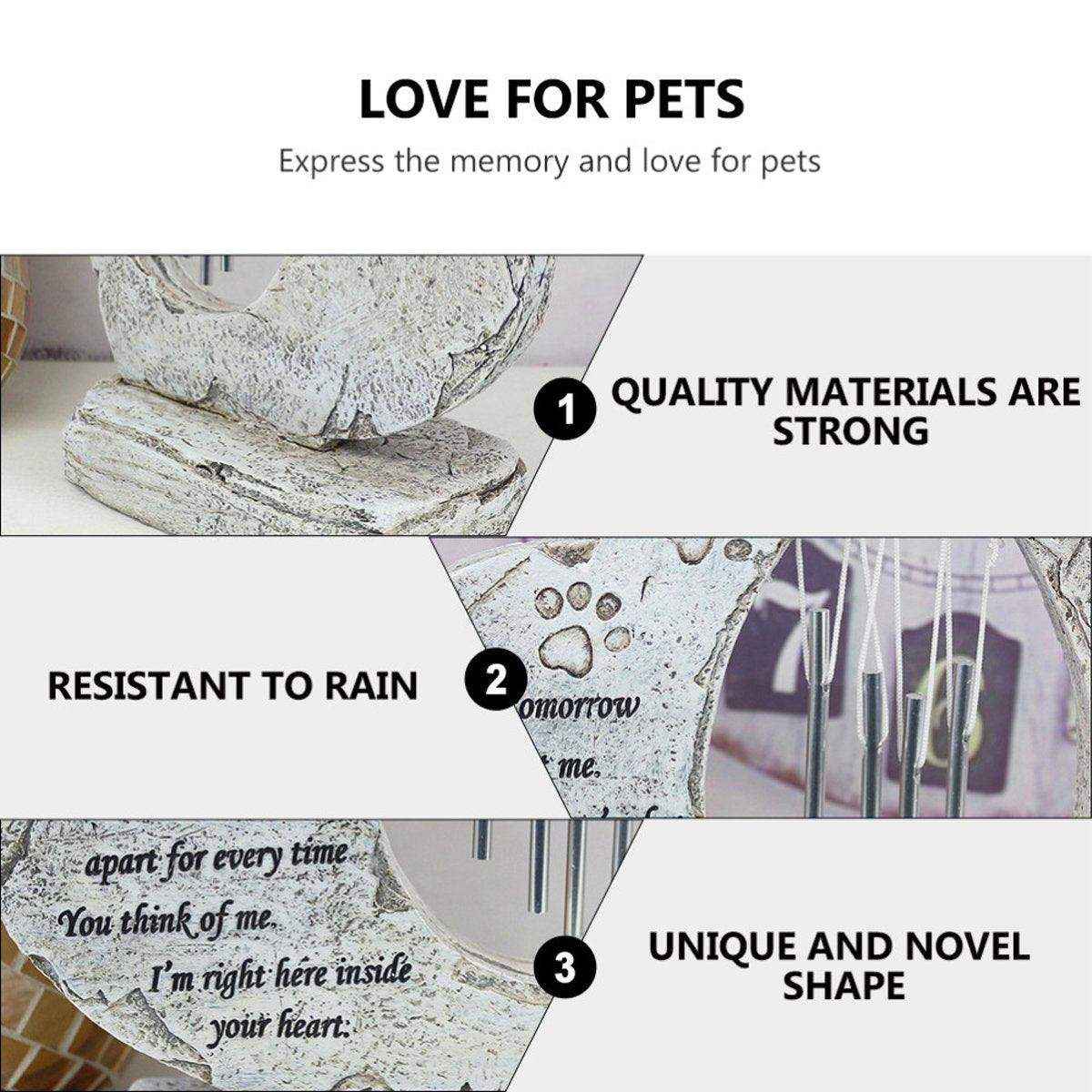 Pet Tombstone Wind Chime Heart-Shaped Memorial with Paw Prints - Image 14