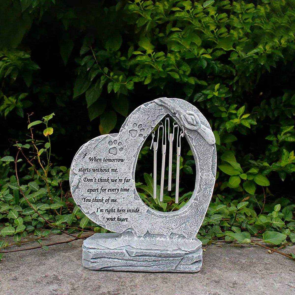 Pet Tombstone Wind Chime Heart-Shaped Memorial with Paw Prints - Image 9