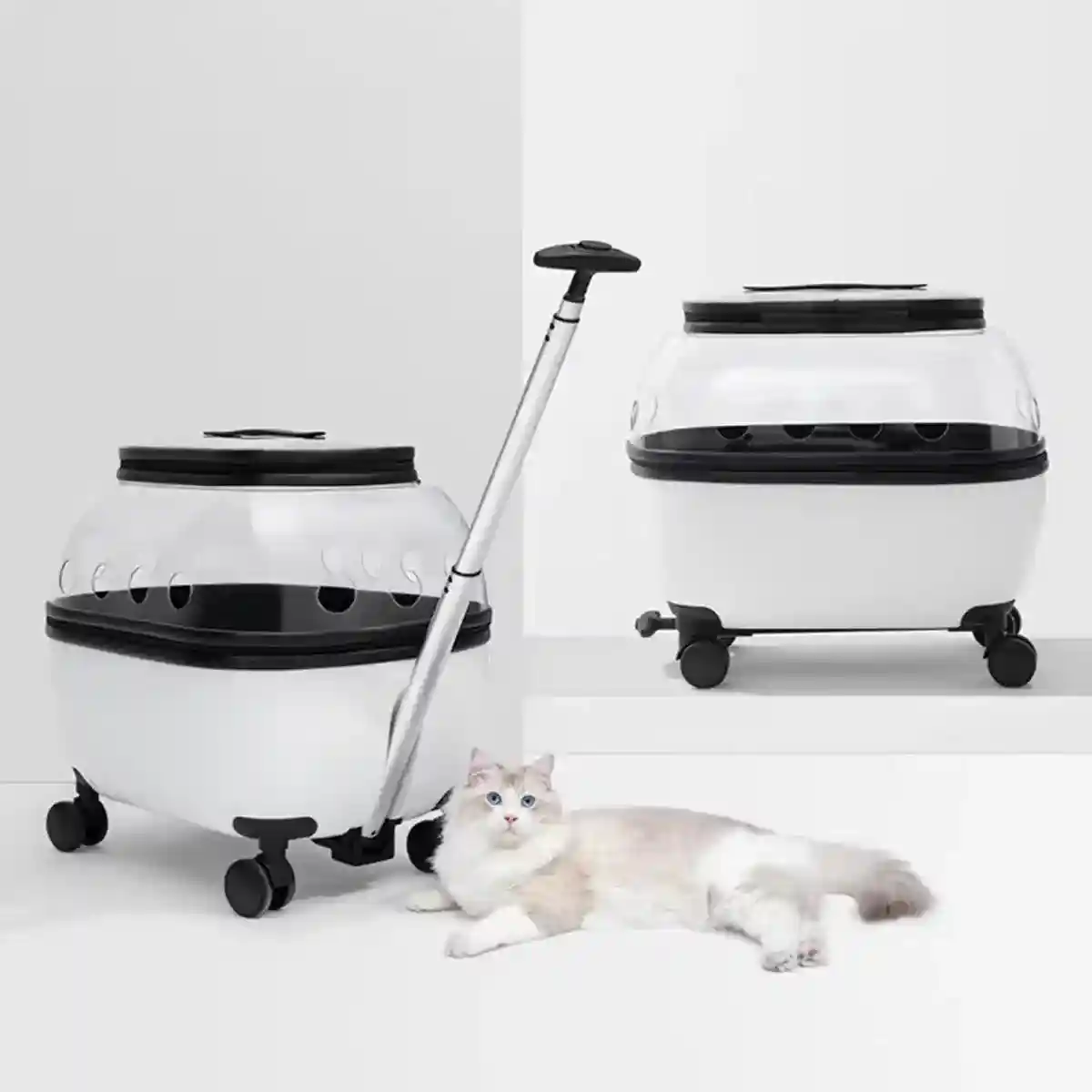 Pet Trolley with Skylight Design Convenient Travel Carrier for Cats and Small Pets - Image 8