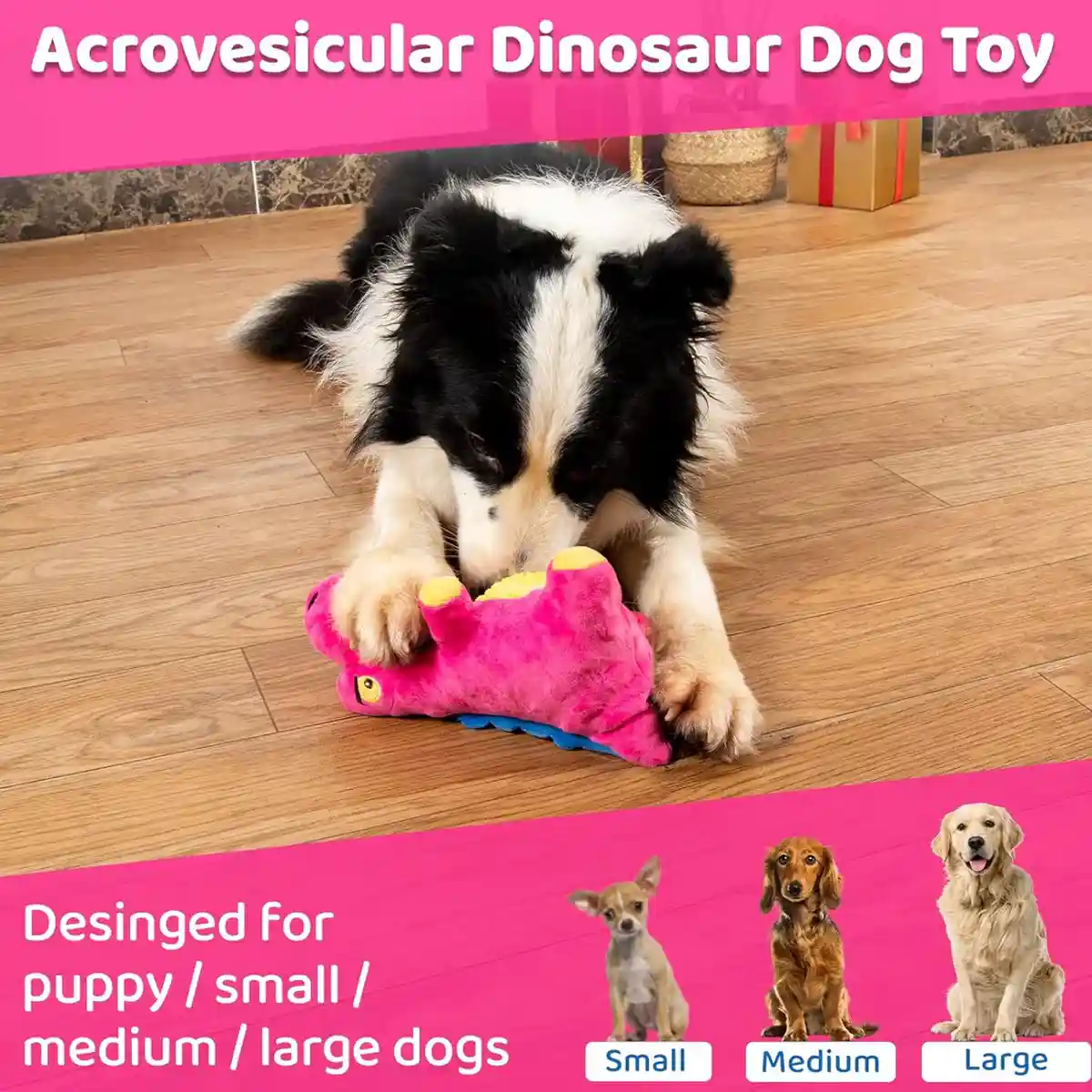 Plush Dinosaur Dog Chew Toy With Squeaker For All Sizes - Image 3