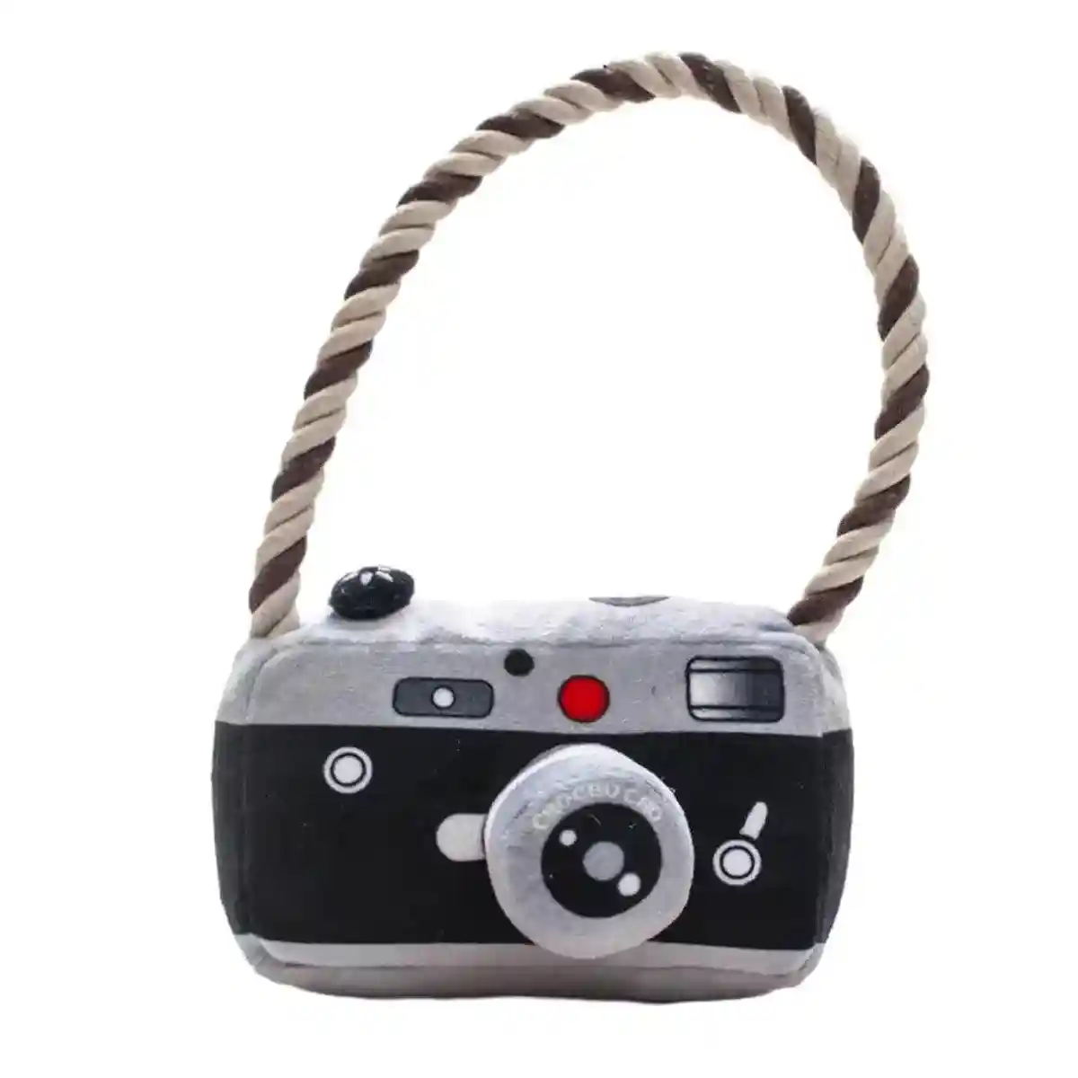 Fun Camera-Shaped Plush Dog Toy with Rope Handle for Interactive Play - Image 3