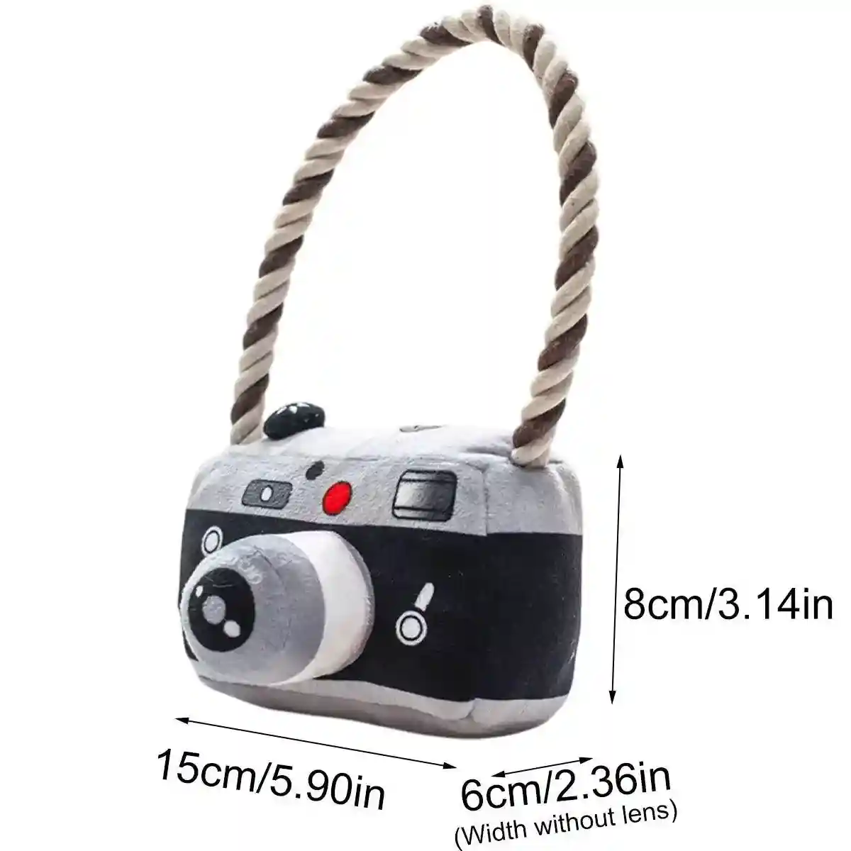 Fun Camera-Shaped Plush Dog Toy with Rope Handle for Interactive Play - Image 7