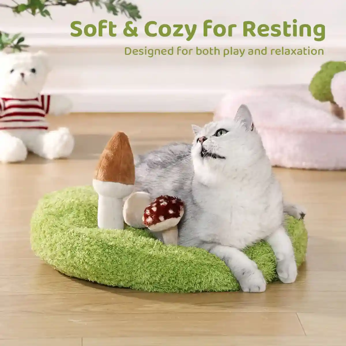 Mushroom Plush Dog Bed with Chew Toys for Small Cats and Dogs - Image 4