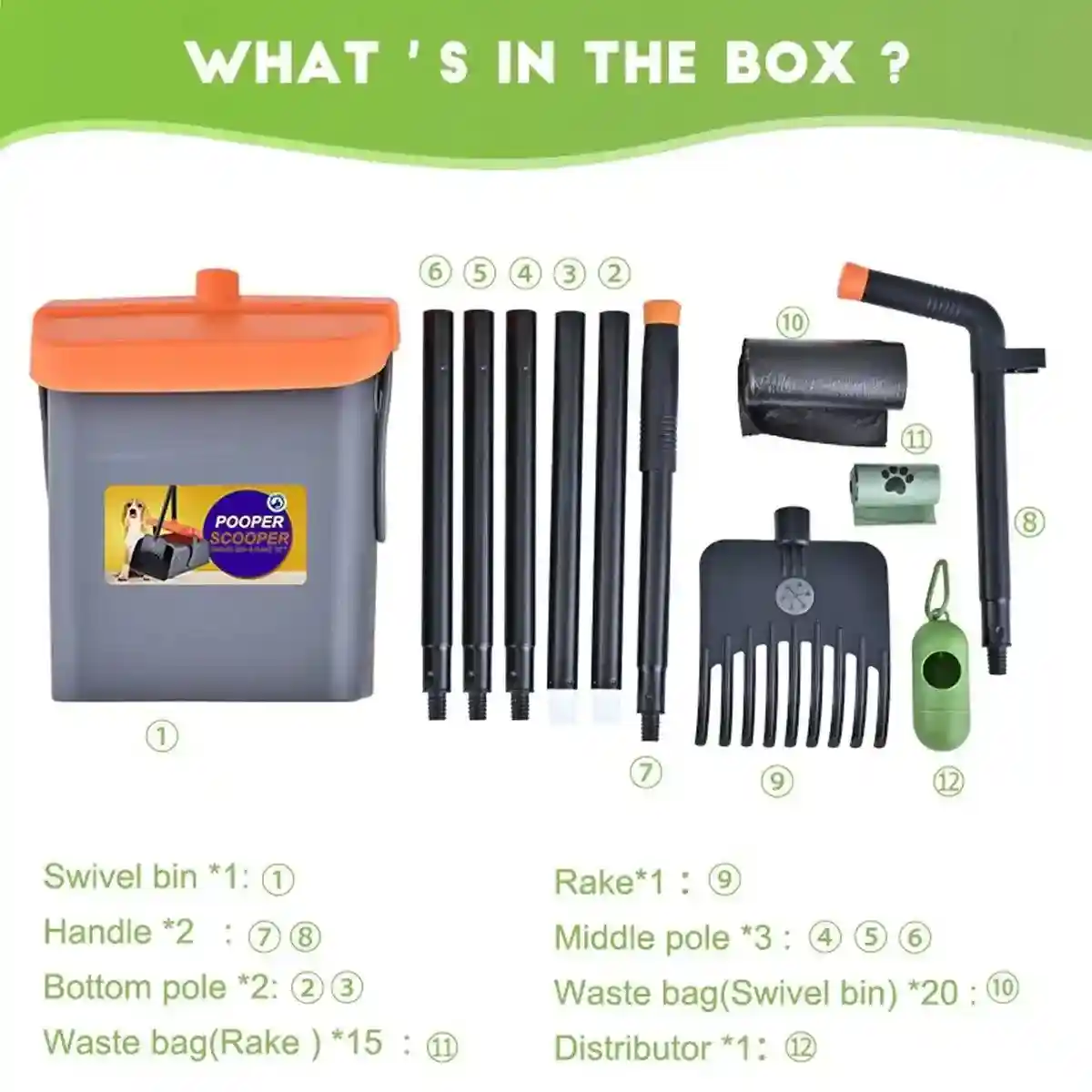 Pooper Scooper Swivel Bin & Rake Set Easy Pet Waste Cleanup with 35 Bags - Image 10