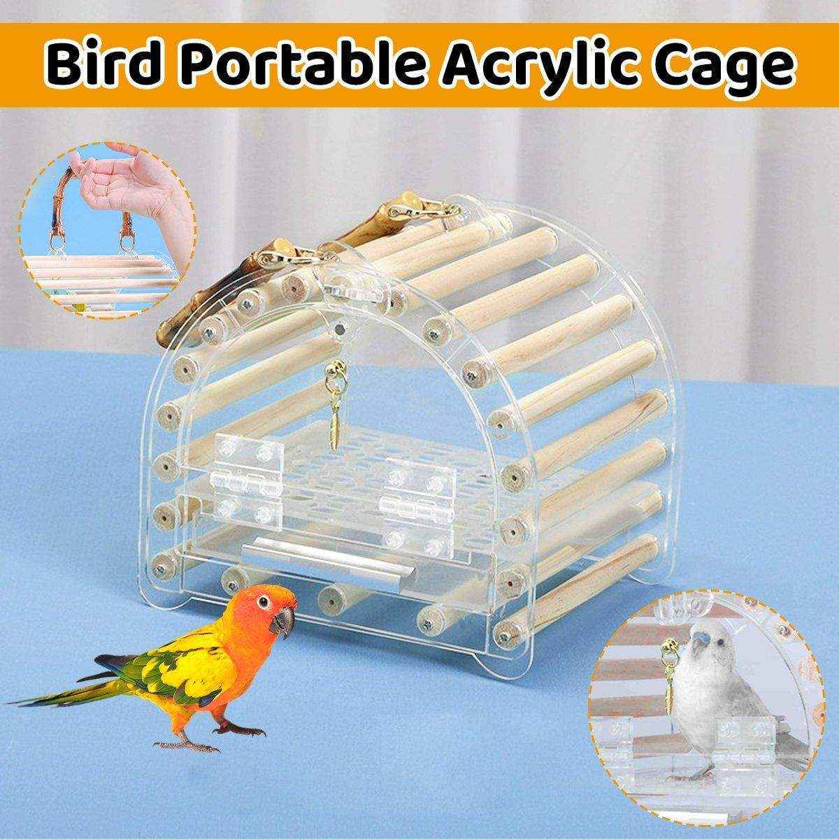 Lightweight Portable Acrylic Bird Cage with Bamboo Handle - Image 3