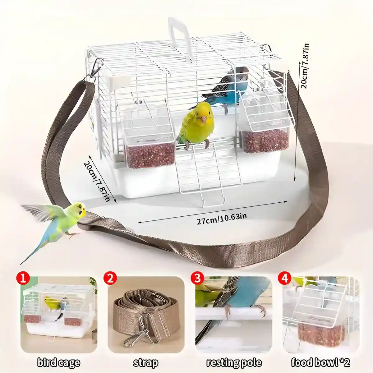 Portable Bird Cage with Shoulder Strap for Travel and Small Pets - Image 11