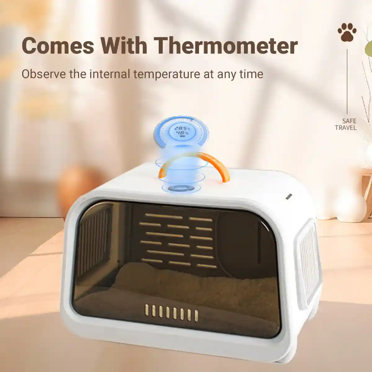 Portable Cat Carrier with Thermometer and Sherpa Pad - Image 11