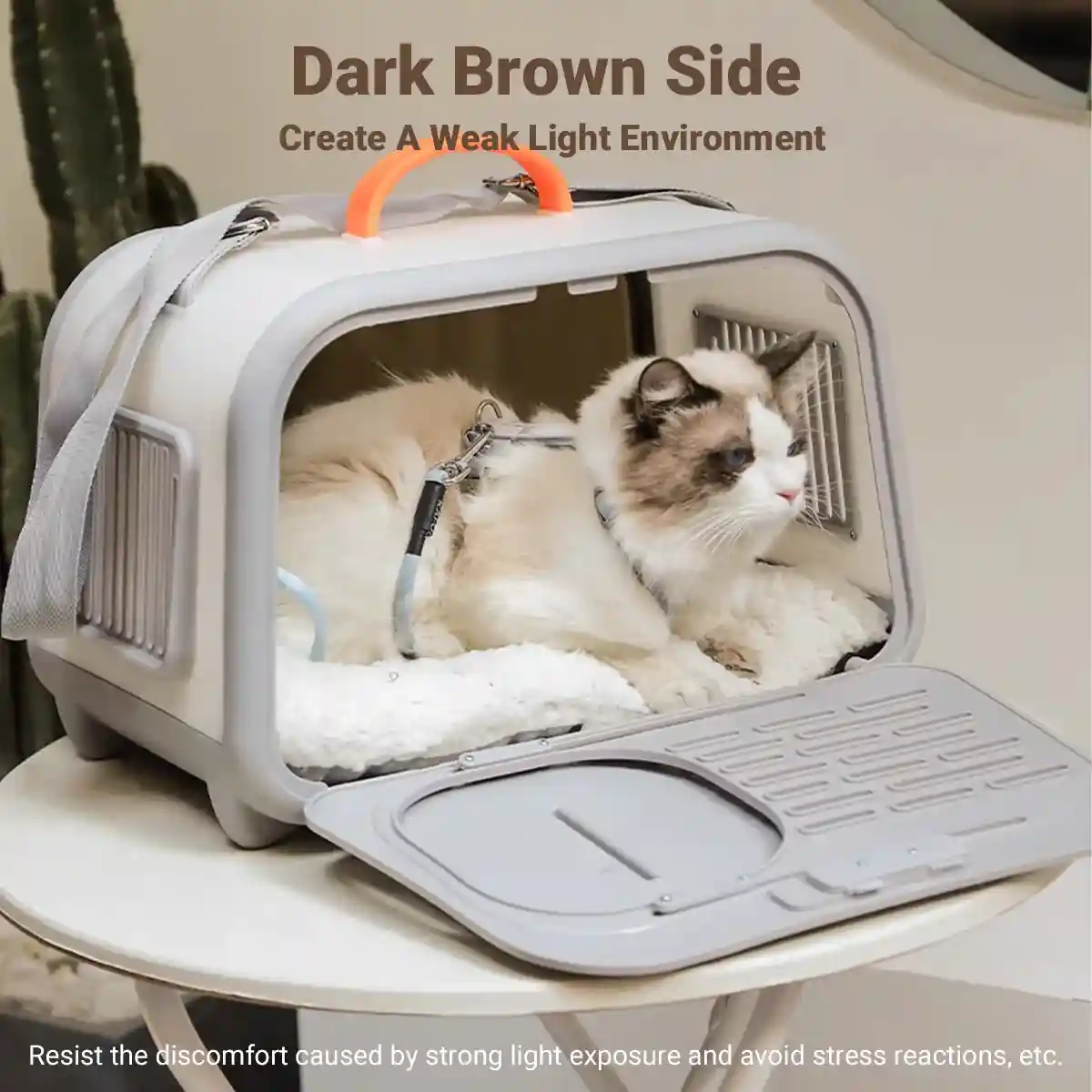 Portable Cat Carrier with Thermometer and Sherpa Pad - Image 13