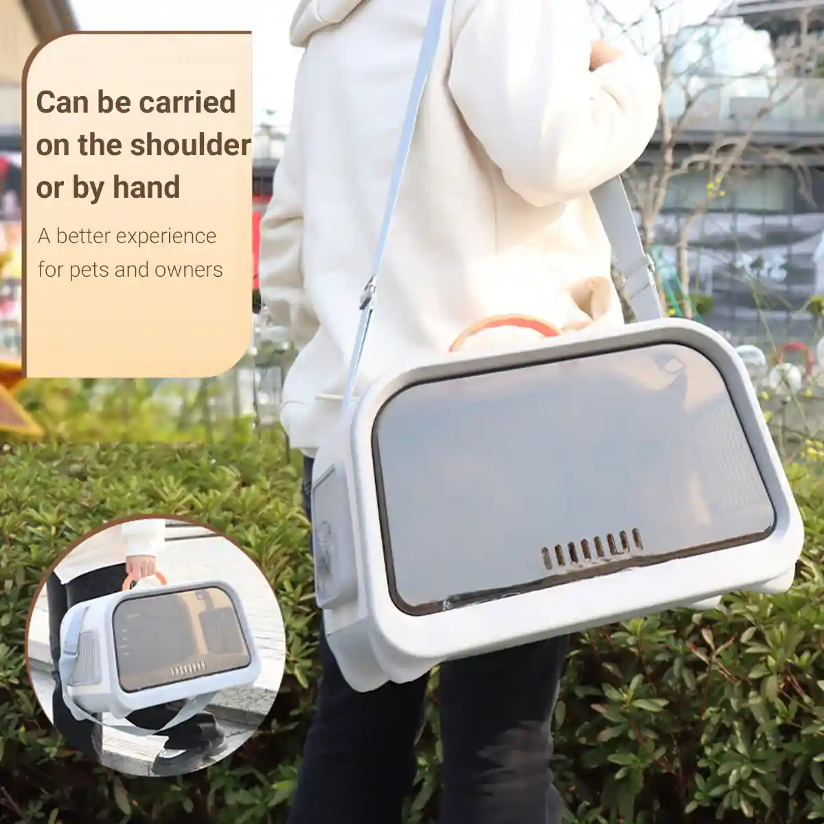 Portable Cat Carrier with Thermometer and Sherpa Pad - Image 5