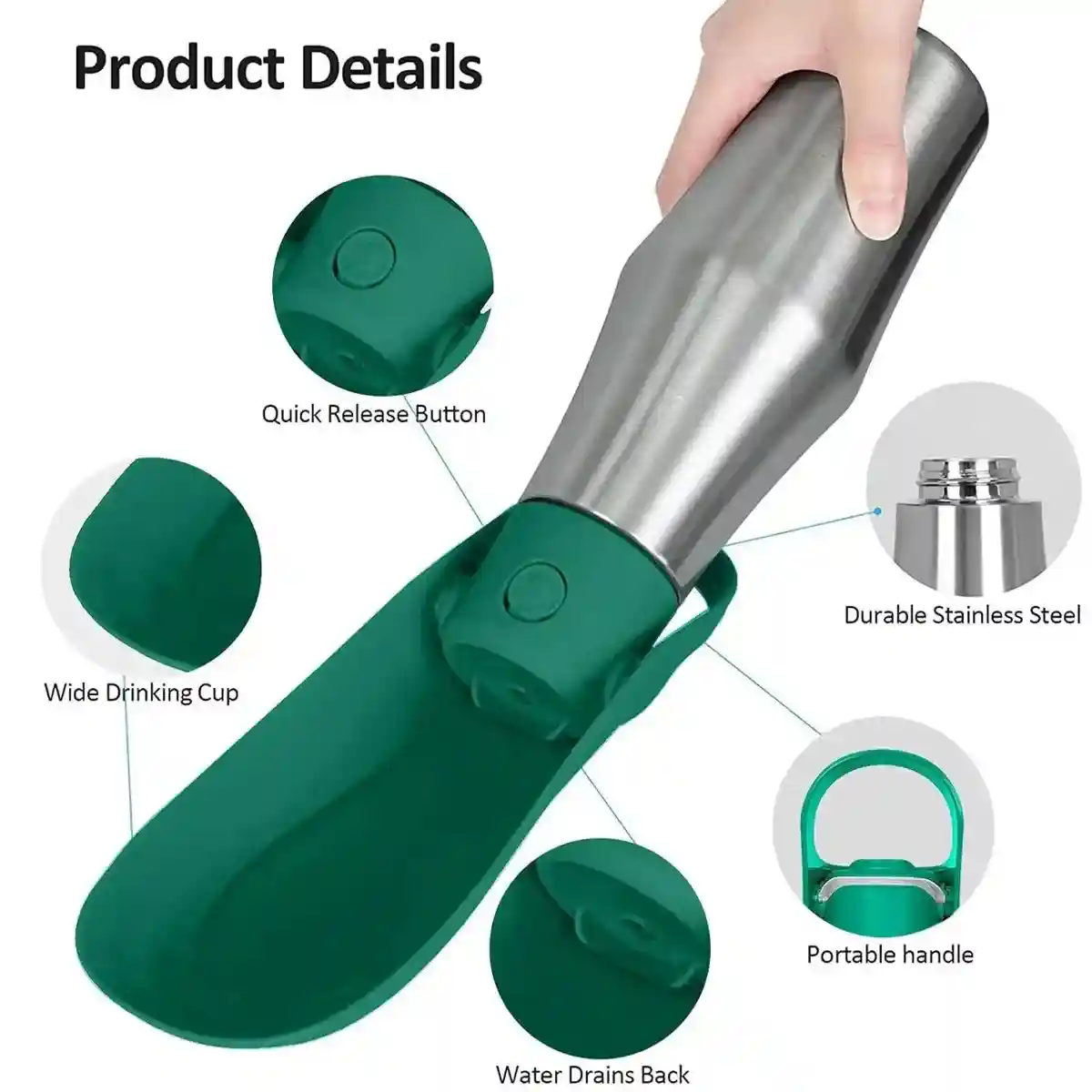 Portable Dog Water Bottle 750ml Stainless Steel Travel Dispenser - Image 4
