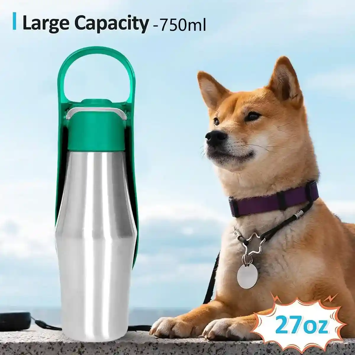 Portable Dog Water Bottle 750ml Stainless Steel Travel Dispenser - Image 6