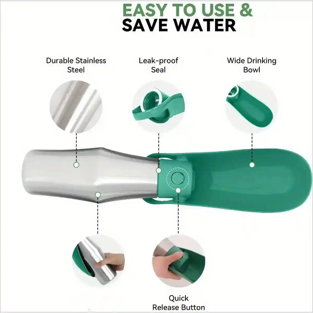 Portable Dog Water Bottle 750ml Stainless Steel Travel Dispenser - Image 8