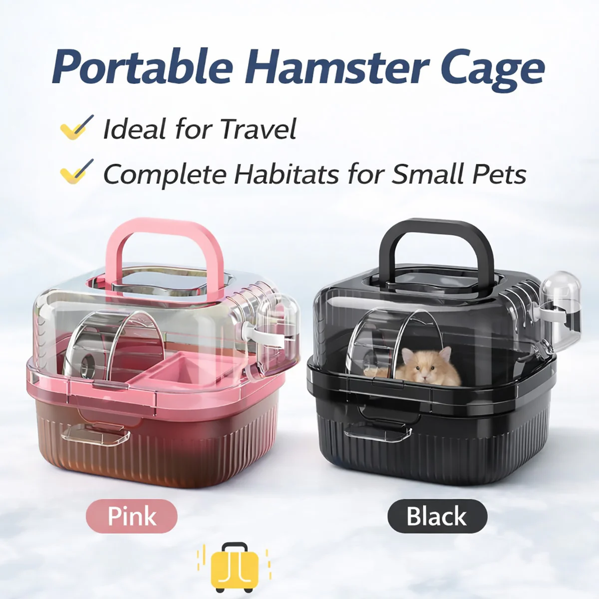 Portable Hamster Cage Travel Small Pet Carrier With Wheel