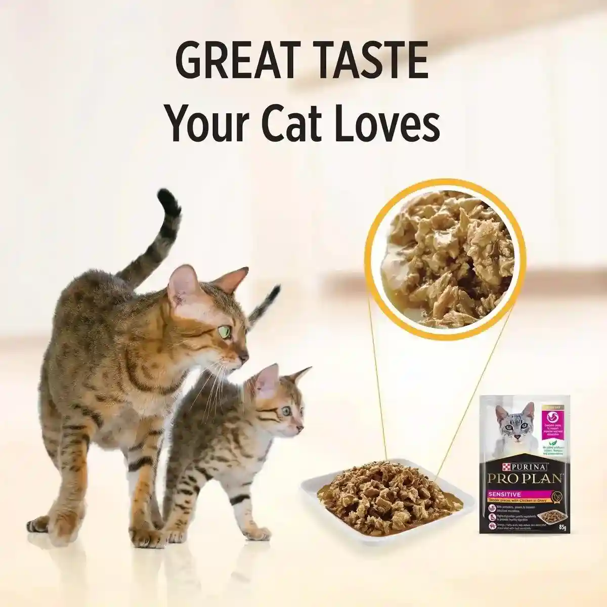 Pro Plan Adult Sensitive Wet Cat Food Chicken in Gravy 85g*12 - Image 10