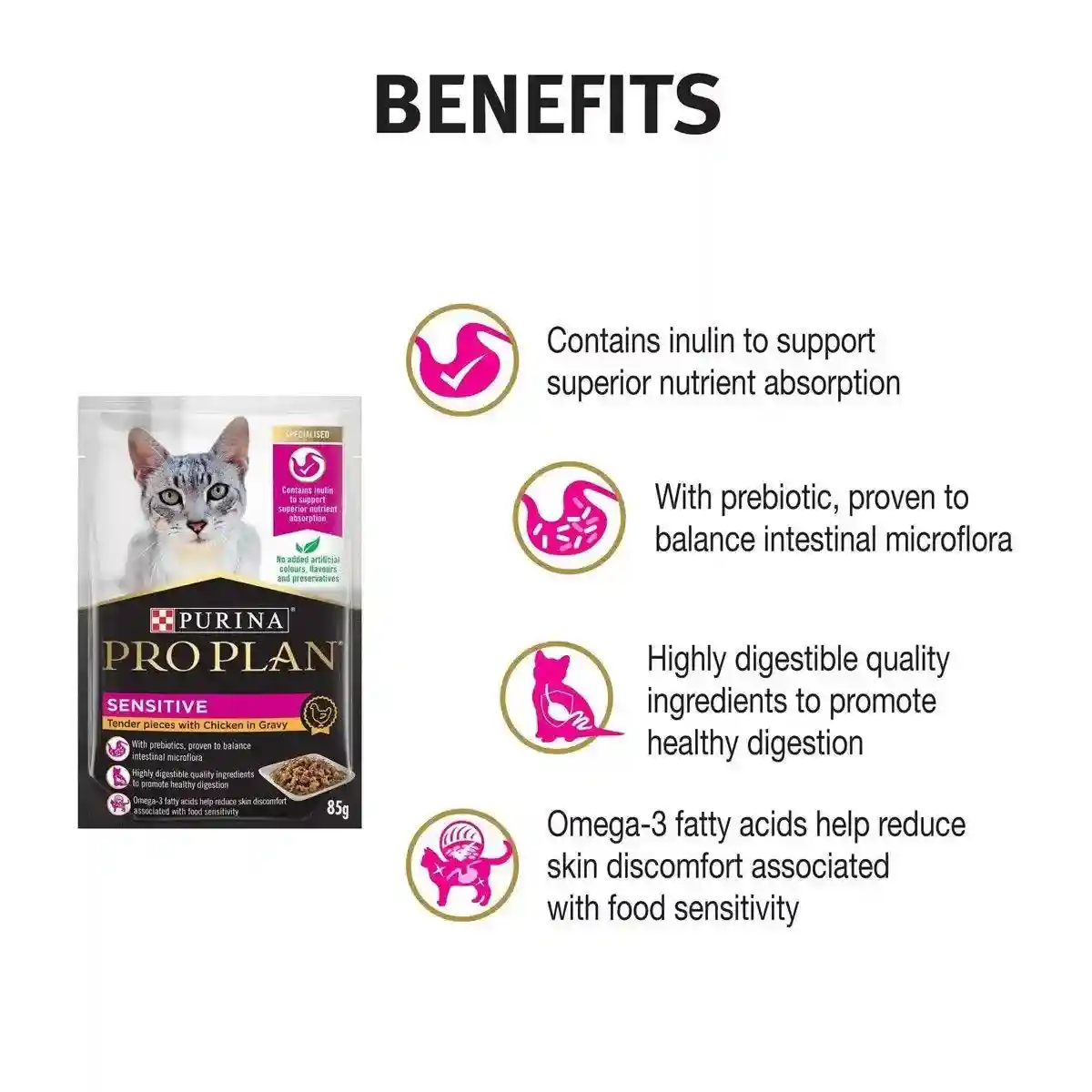 Pro Plan Adult Sensitive Wet Cat Food Chicken in Gravy 85g*12 - Image 4