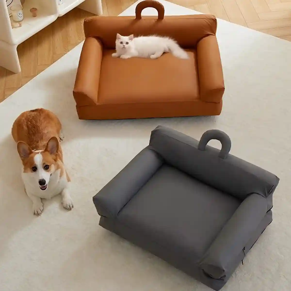 Waterproof PU Leather Dog Sofa Bed with Double Pillows - Image 10