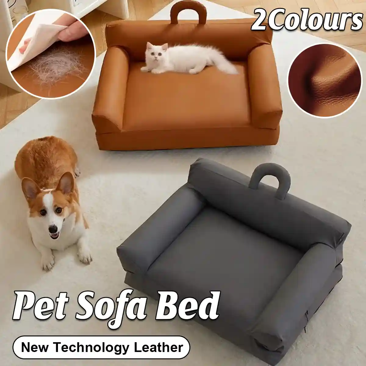 Waterproof PU Leather Dog Sofa Bed with Double Pillows - Image 2